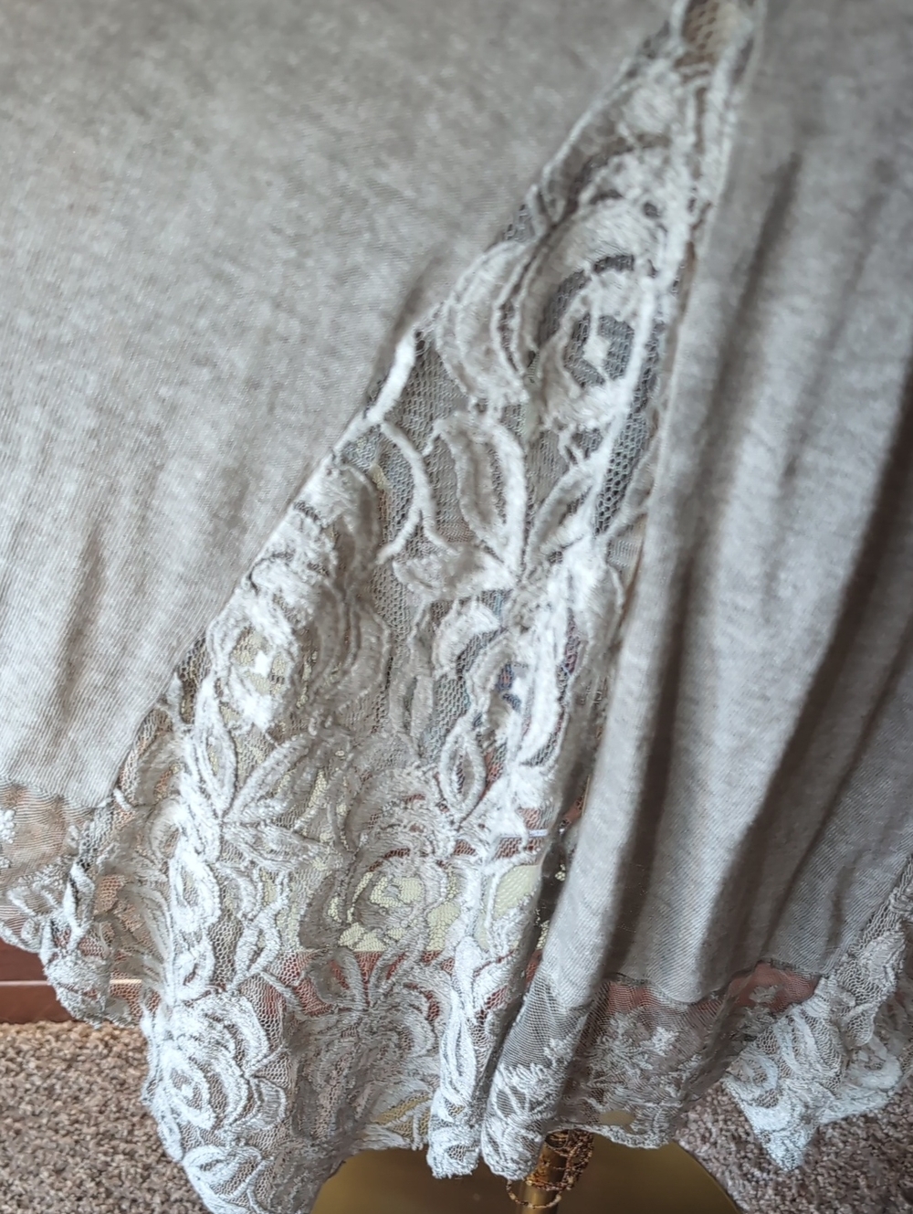 Aziza by Biz Gray Lace Hem Sleeveless Boho Midi Dress Shark Bite Hem - Picture 9 of 15
